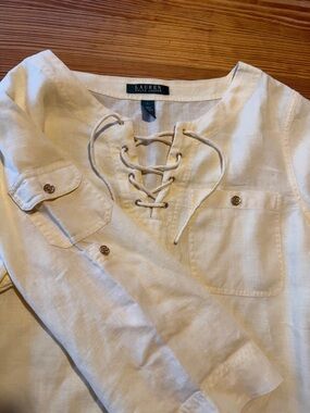 Ralph Lauren Lace-Up Linen Peasant Top